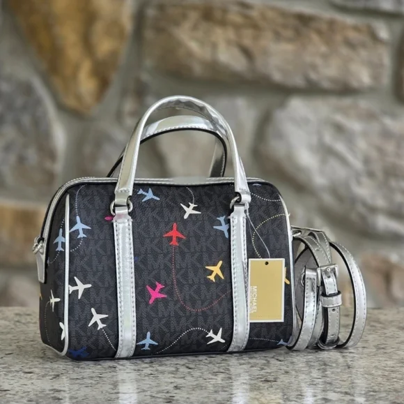 Michael Kors Small Black Airplane Print Crossbody